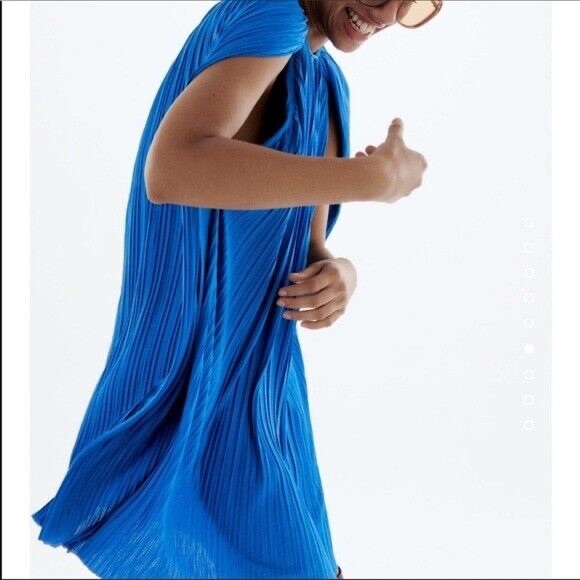 NWT Zara Blue Pleated Cape Dress size Small - Picture 4 of 10